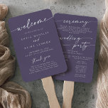 Boho Chic Plum Purple Wedding Program Hand Fan<br><div class="desc">This boho chic plum purple wedding program hand fan is perfect for a minimalist wedding ceremony. The moody dark purple jewel tone modern bohemian design features simple rustic calligraphy with a unique yet classic style. Personalize your wedding program with you names, wedding date, location, thank you message, order of service,...</div>