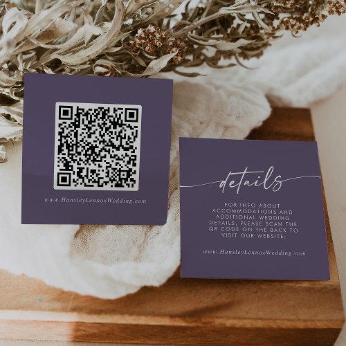 Boho Chic Plum Purple Wedding QR Code Details Enclosure Card