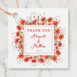 Boho Chic Poppy Flowers Wedding Thank You 