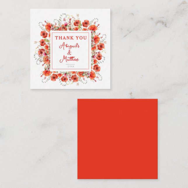 Boho Chic Poppy Flowers Wedding Thank You Note Card (Front/Back)