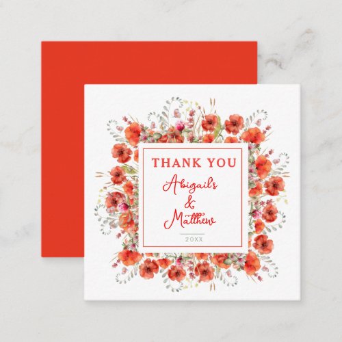 Boho Chic Poppy Flowers Wedding Thank You Note Card