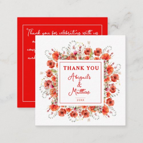 Boho Chic Poppy Flowers Wedding Thank You  Note Card