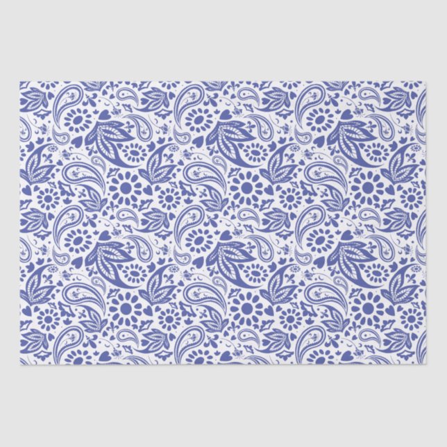 Boho Chic Pretty Blue White Paisley Pattern Tissue Paper (Front)