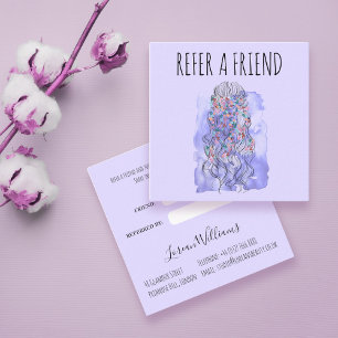 Boho Chic Purple Bride Hairstyle Watercolor Floral Appointment Card