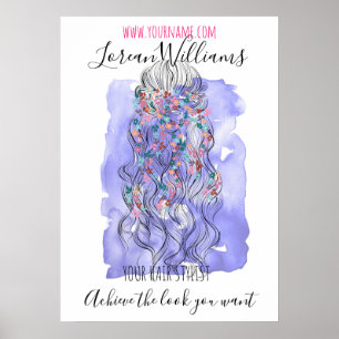 Boho Chic Purple Bride Hairstyle Watercolor Floral Poster