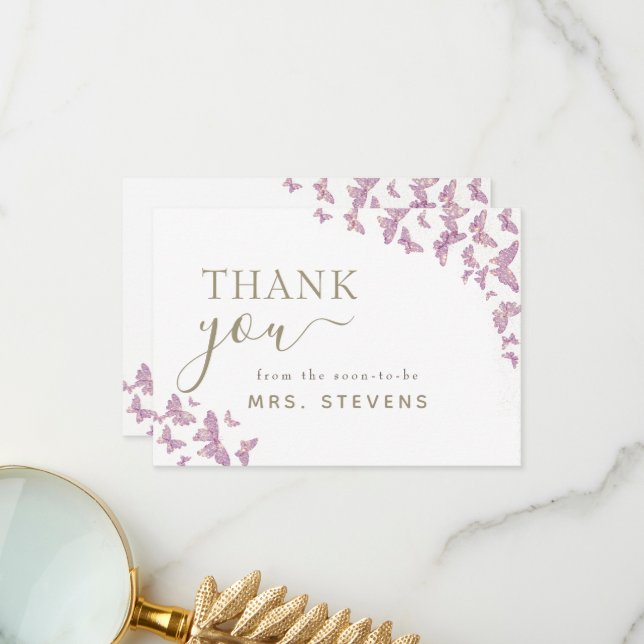 Boho Chic Purple Butterfly Bridal Shower Thank You (Front/Back In Situ)