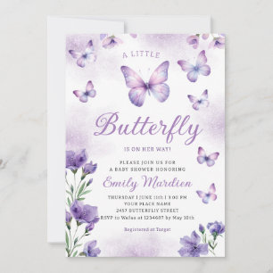 Boho Chic Purple Floral Butterfly Girl Baby Shower Invitation