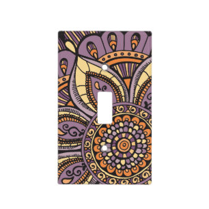 Boho Chic Purple Yellow Sunrise Floral Mandala Light Switch Cover