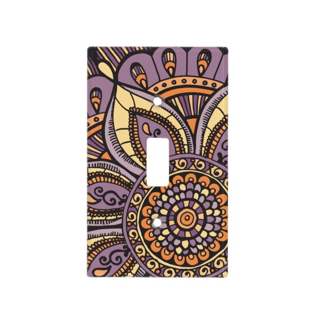 Boho Chic Purple Yellow Sunrise Floral Mandala Light Switch Cover (Front)
