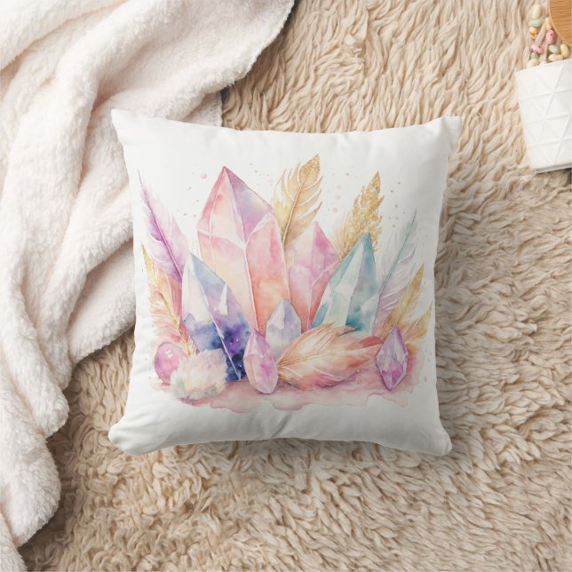 Boho Chic Quartz Crystal Pastel Throw Pillow (Blanket)