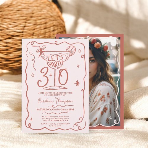 Boho chic quirky whimsical scribbles 30 birthday invitation