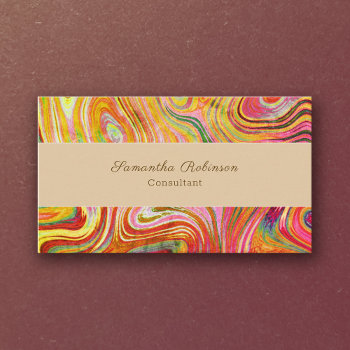 Boho Chic Rainbow Gold Grunge Swirling Abstract Business Card by TabbyGun at Zazzle