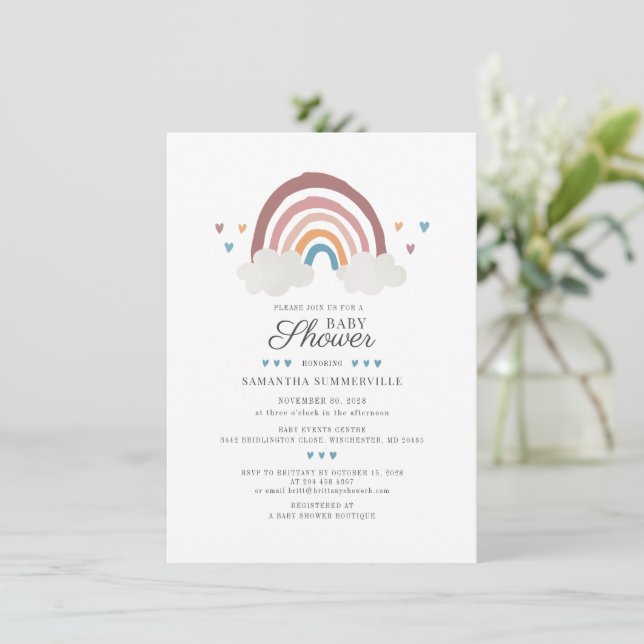 Boho Chic Rainbow Script Baby Shower Invitation (Standing Front)