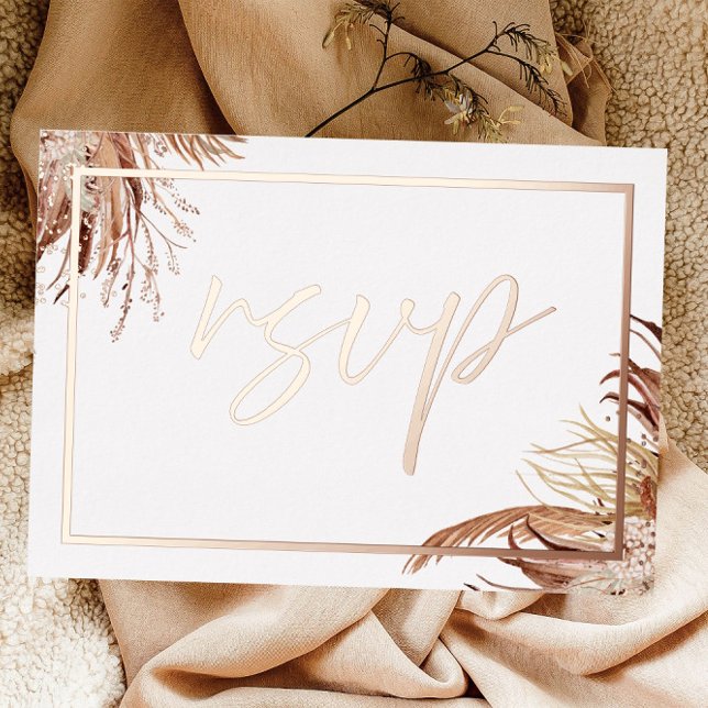  Boho Chic Real Rose Gold Foil Wedding RSVP Invitation (Creator Uploaded)