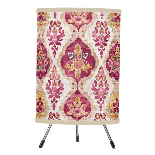 Boho Chic Red Berry and Gold Ikat Pattern Tripod Lamp