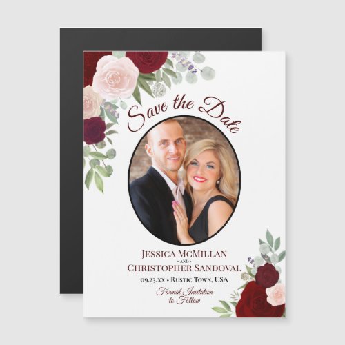 Boho Chic Red Floral  Photo Wedding Save the Date Magnetic Invitation