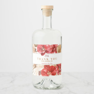 Boho chic red orchid fall custom "Thank you"  Liquor Bottle Label