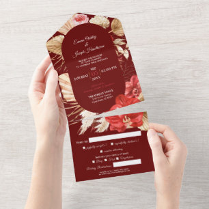 Boho chic red orchid fall custom Wedding All In One Invitation