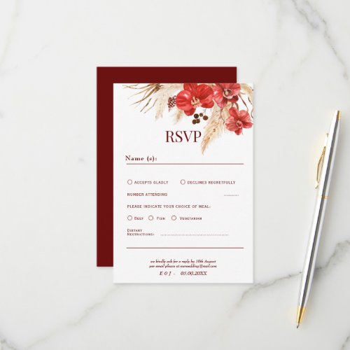 Boho chic red orchid fall custom Wedding Details RSVP Card