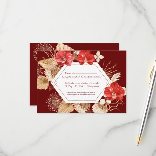 Boho chic red orchid fall custom Wedding RSVP