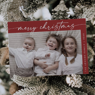 Boho Chic Red Photo Fun Family Christmas Holiday Card