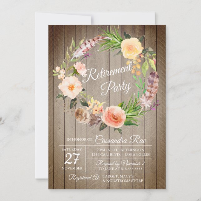 Boho Chic Retirement Party Invitation (Front)