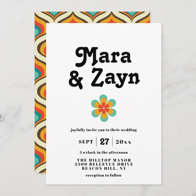 Boho Chic Retro 70's Wedding Invitation (Front/Back)