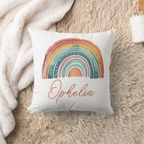 Boho Chic Retro Colored Rainbow Baby Name  Throw Pillow