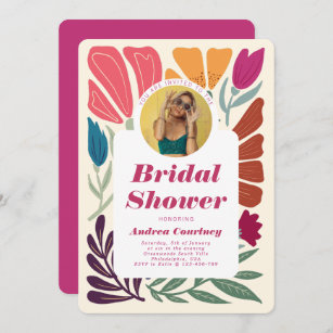 Boho Chic Retro Colorful Bridal Shower Photo Invitation