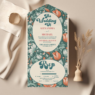 Boho Chic Retro Colorful Floral Wedding All In One Invitation