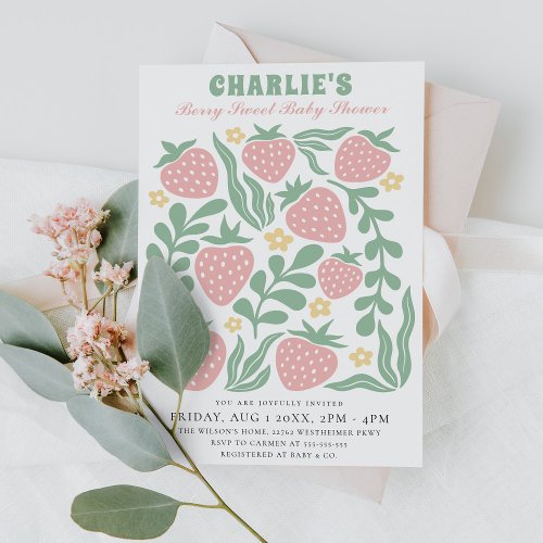 Boho Chic Retro Colorful Strawberry Baby Shower Invitation