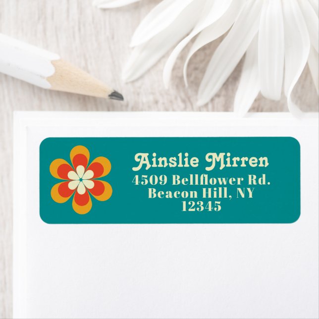 Boho Chic Retro Floral Teal Return Address Labels (Insitu)