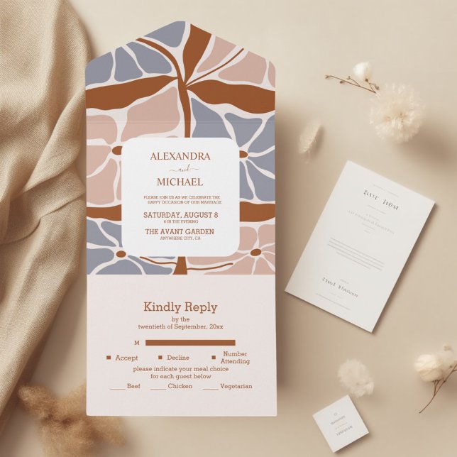 Boho Chic Retro Floral Wedding All In One Invitation (Creator Uploaded)