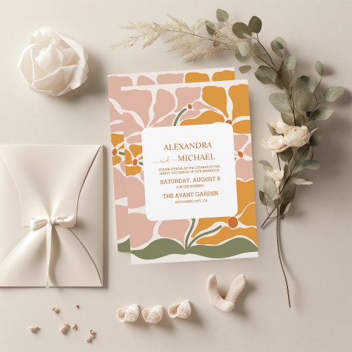 Boho Chic Retro Floral Wedding Invitation