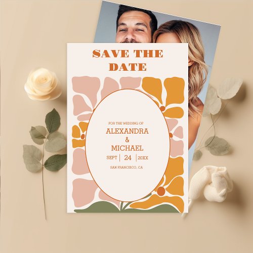 Boho Chic Retro Floral Wedding Photo Save The Date