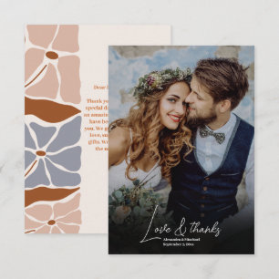 Boho Chic Retro Floral Wedding Photo Thank You Card