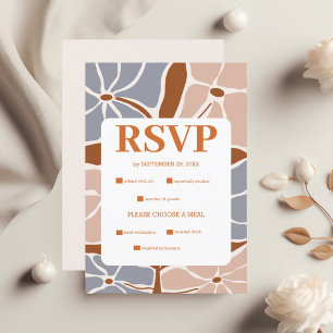 Boho Chic Retro Floral Wedding RSVP Card