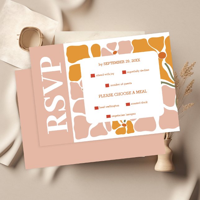 Boho Chic Retro Floral Wedding RSVP Card (Creator Uploaded)