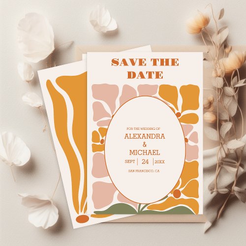 Boho Chic Retro Floral Wedding Save The Date