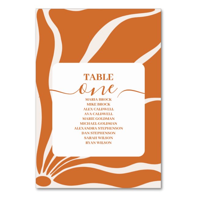 Boho Chic Retro Floral Wedding Table Number (Front)