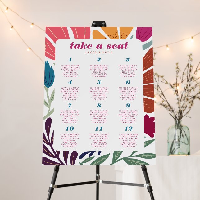 Boho Chic Retro Floral Wedding Table Seating Foam Board (In Situ (Stand))