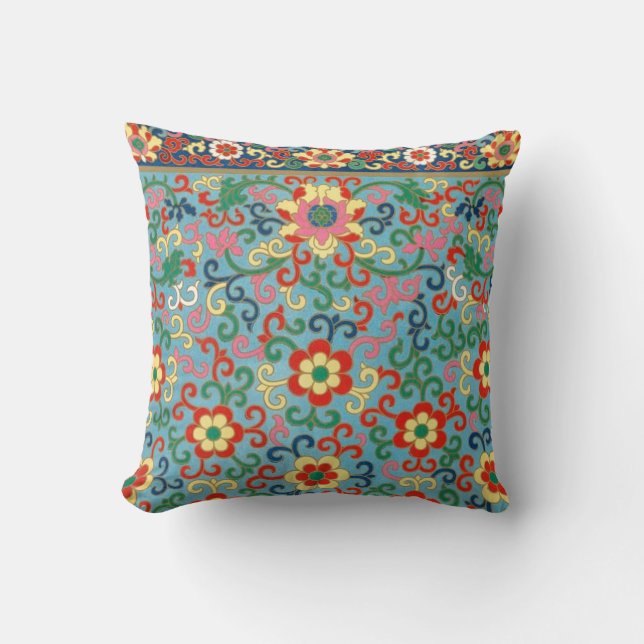Boho Chic Retro Oriental Floral  Throw Pillow (Front)