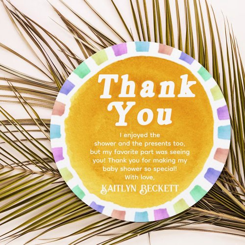 Boho Chic Retro Watercolor Rainbow Sun Thank You Card