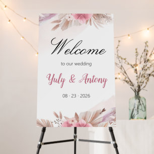 Boho Chic Rose and Champagne Wedding Welcome Foam Board