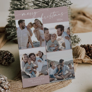 Boho Chic Rose Pink Xmas Photo Unique Christmas Holiday Card