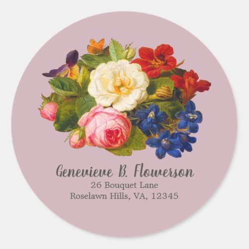 Boho Chic Roses Pink Blue White Butterfly Mauve Classic Round Sticker