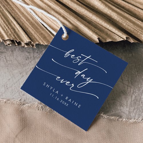 Boho Chic Royal Blue Best Day Ever Wedding Favor Tags