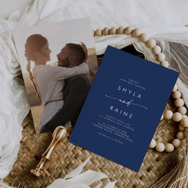 Boho Chic Royal Blue Casual Photo Wedding Invitation (Creator Uploaded)