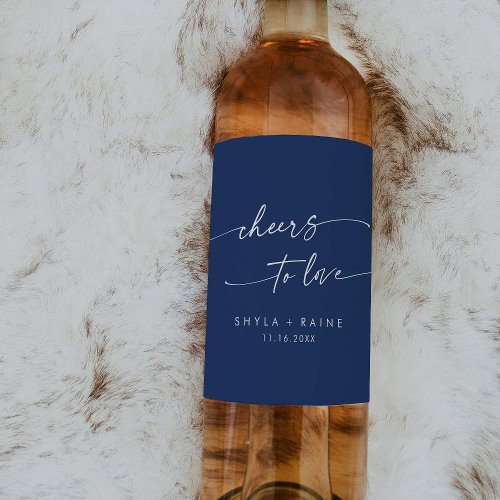 Boho Chic Royal Blue Cheers to Love Wedding Wine Label