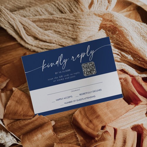 Boho Chic Royal Blue Mail In and QR Code RSVP Card